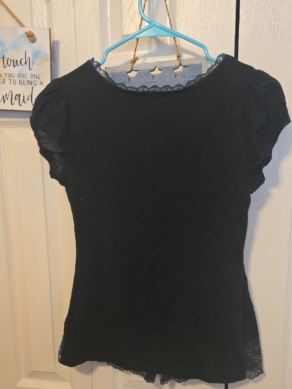 FANG Black Lace-Trim Button Front Blouse - Picture 5 of 5